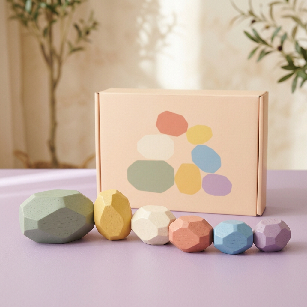 🎨 Pastel Balance Pebbles — Six Colorful Faceted Stacking Blocks for Little Experiments and Changing Creations