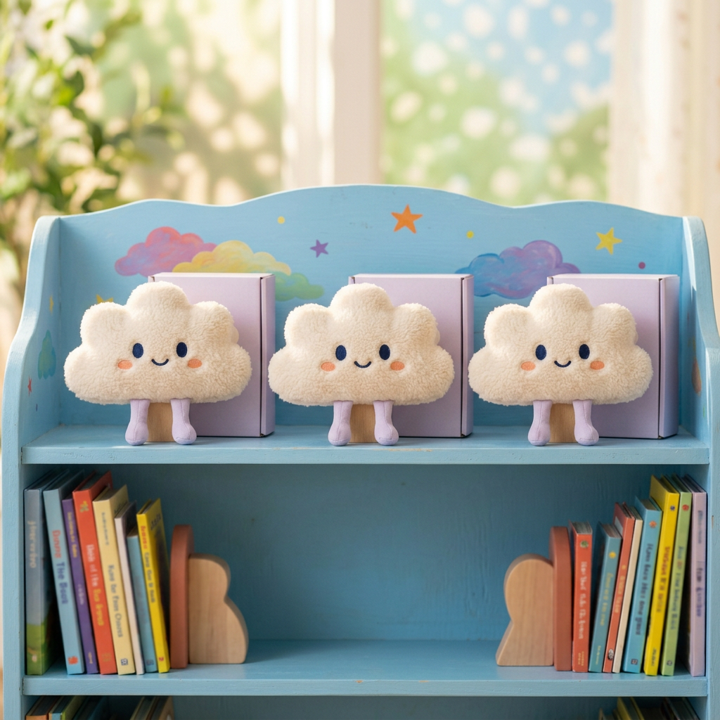 ☁️ Cloud Companion Mini Plush — An Ivory Little Daydream with a Stitched Smile and Lavender Legs