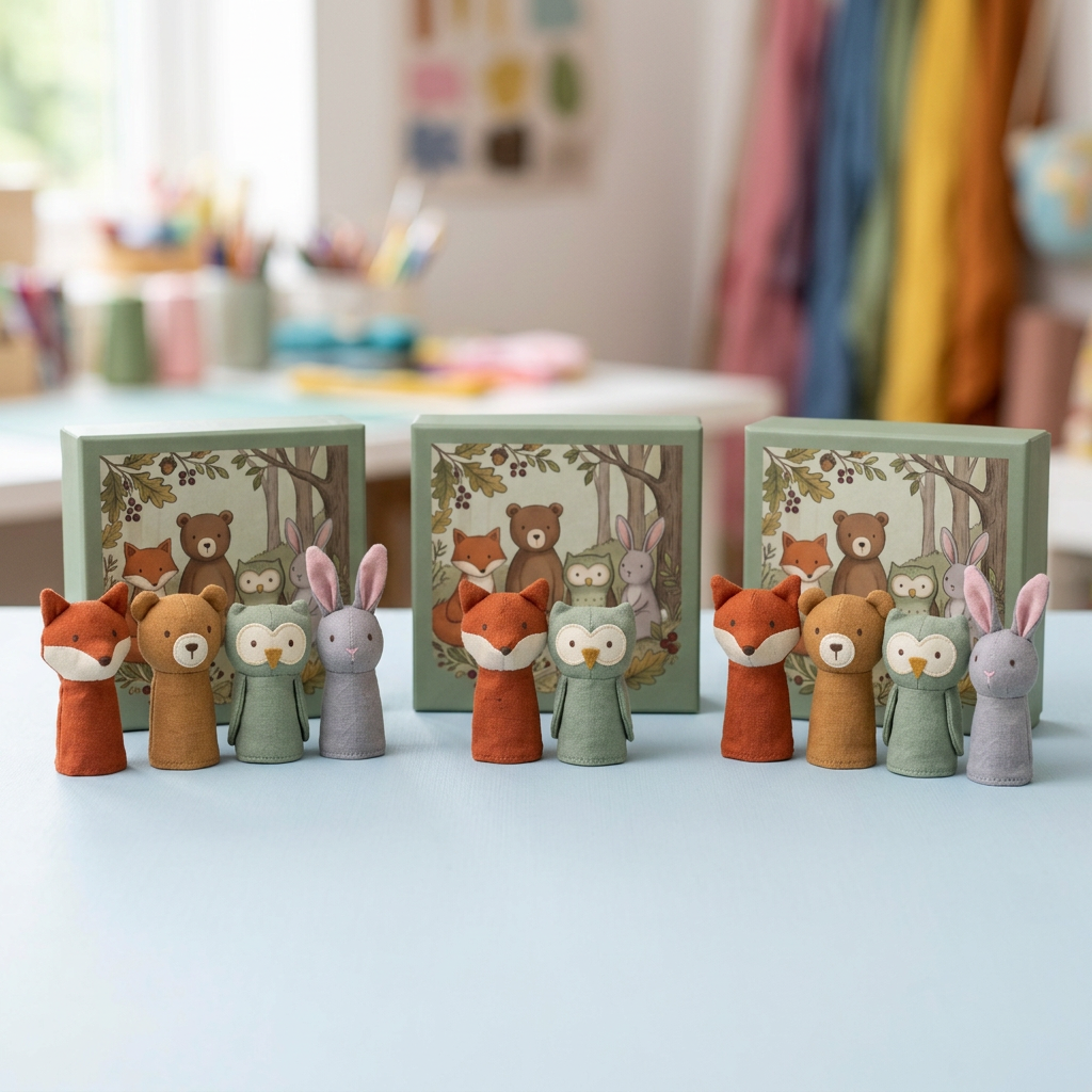 🦊 Woodland Story Club Finger Puppet Set — Four Little Forest Friends for Big Imaginary Adventures