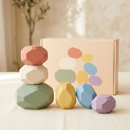 🎨 Pastel Balance Pebbles — Six Colorful Faceted Stacking Blocks for Little Experiments and Changing Creations