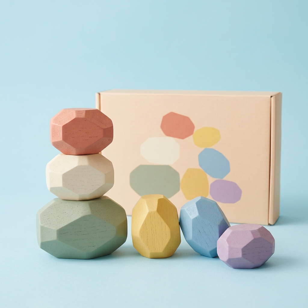 🎨 Pastel Balance Pebbles — Six Colorful Faceted Stacking Blocks for Little Experiments and Changing Creations