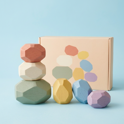 🎨 Pastel Balance Pebbles — Six Colorful Faceted Stacking Blocks for Little Experiments and Changing Creations