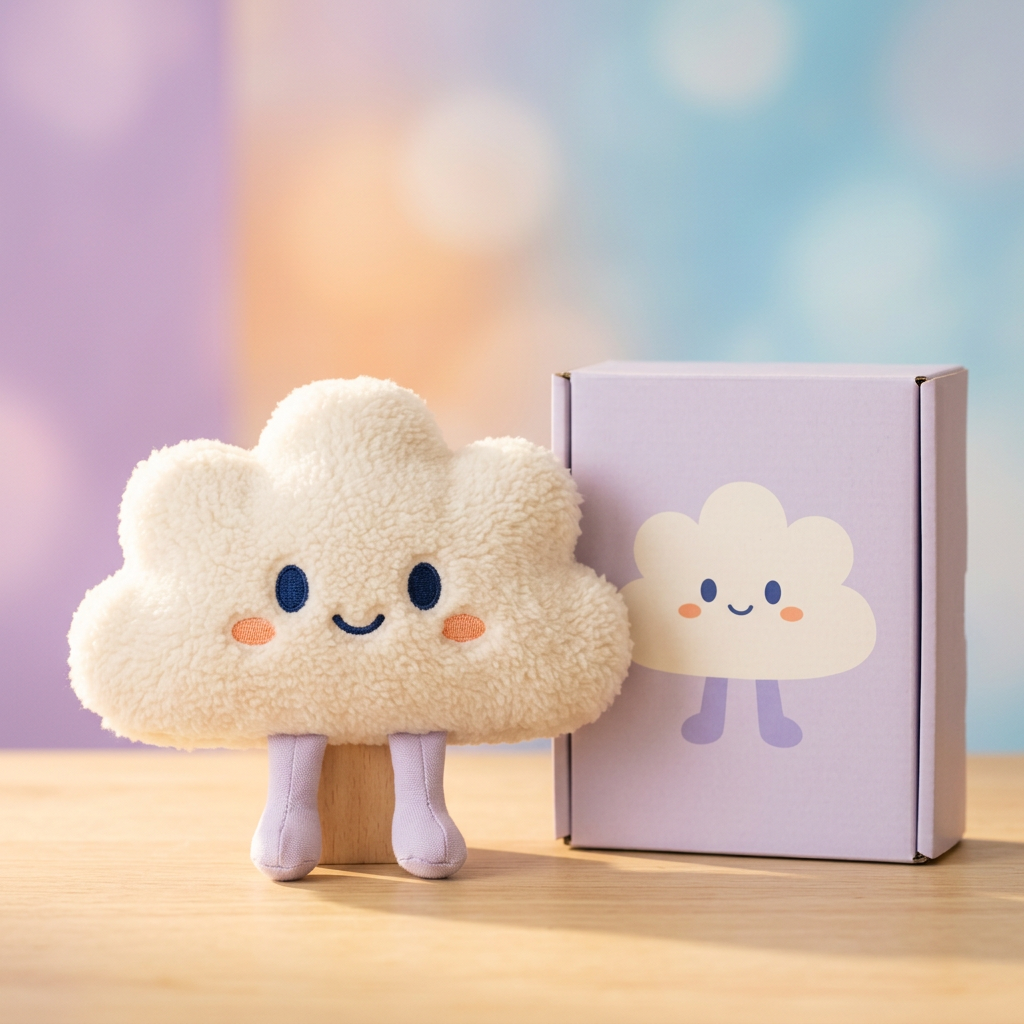 ☁️ Cloud Companion Mini Plush — An Ivory Little Daydream with a Stitched Smile and Lavender Legs