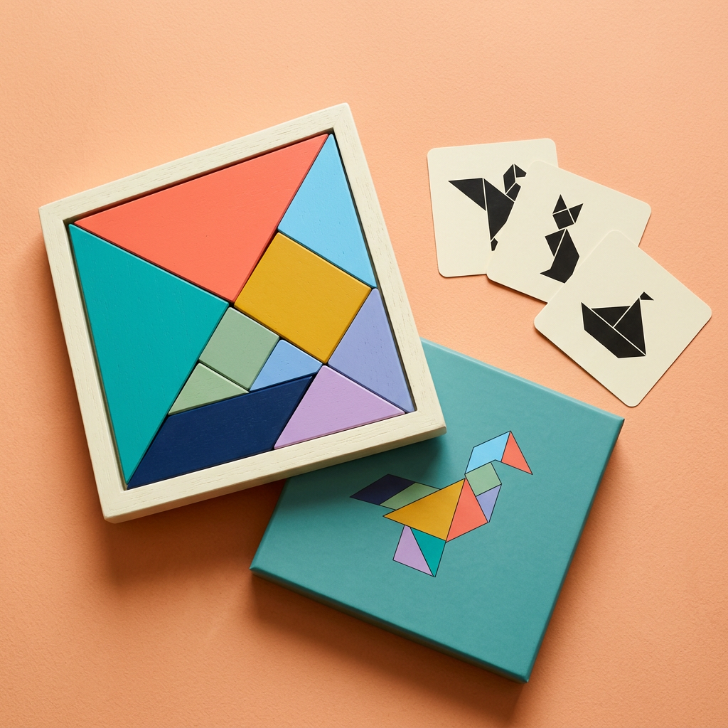 🔷 Shape Stories Geometric Puzzle Box — Colorful Pieces, Curious Silhouettes, and a New Picture in Every Arrangement