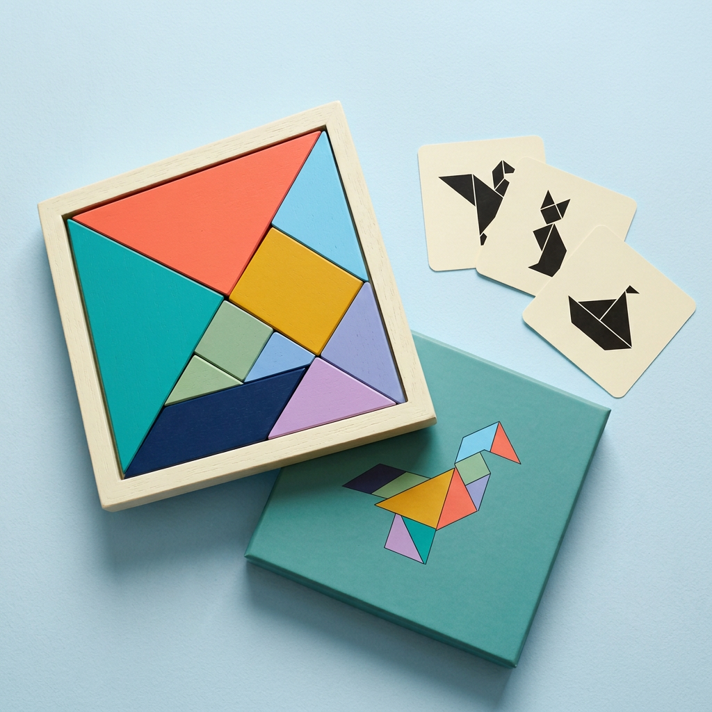 🔷 Shape Stories Geometric Puzzle Box — Colorful Pieces, Curious Silhouettes, and a New Picture in Every Arrangement
