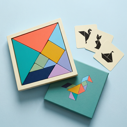 🔷 Shape Stories Geometric Puzzle Box — Colorful Pieces, Curious Silhouettes, and a New Picture in Every Arrangement
