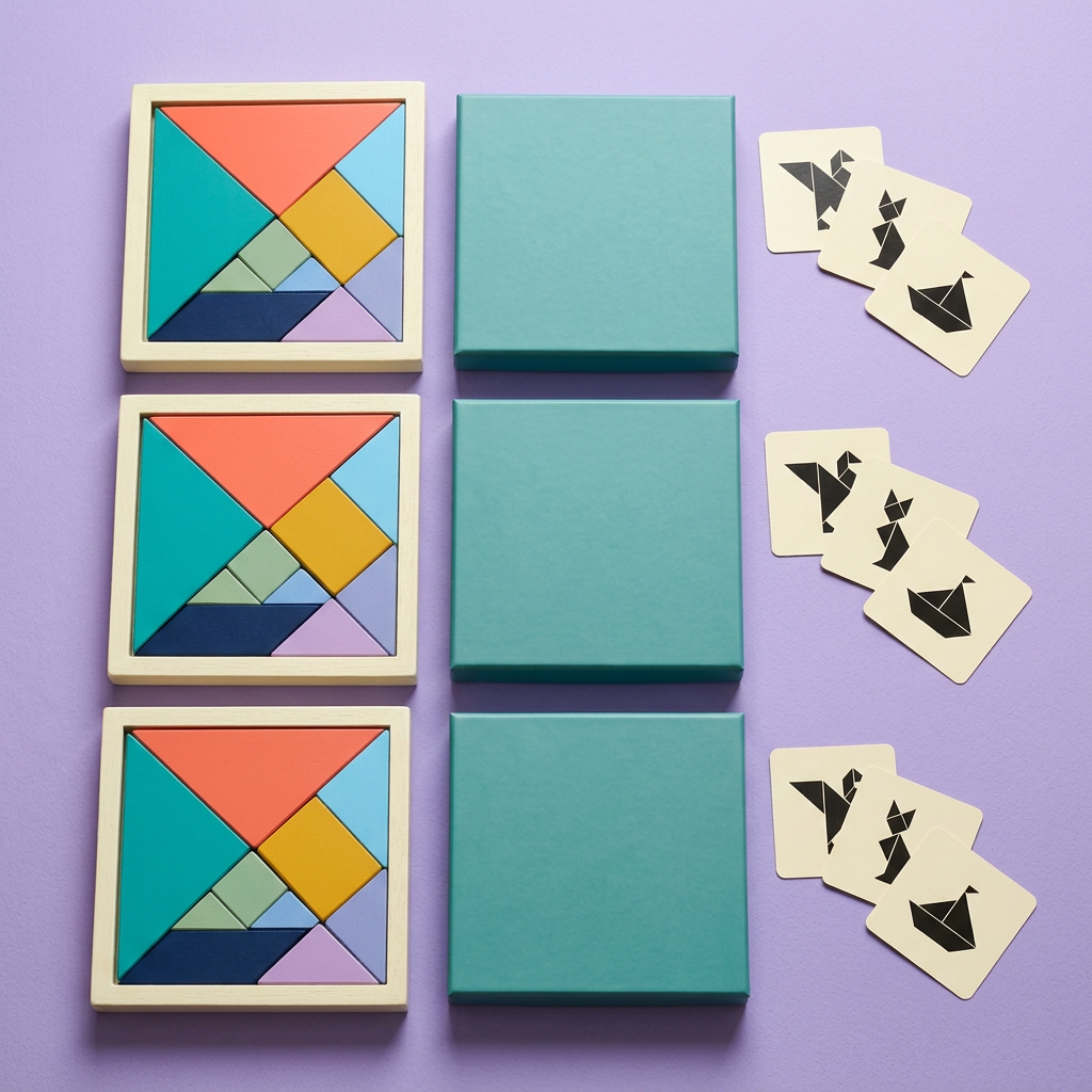 🔷 Shape Stories Geometric Puzzle Box — Colorful Pieces, Curious Silhouettes, and a New Picture in Every Arrangement