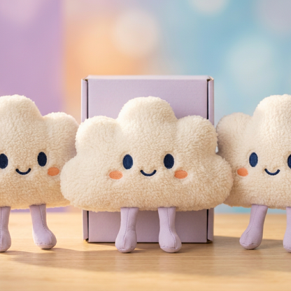 ☁️ Cloud Companion Mini Plush — An Ivory Little Daydream with a Stitched Smile and Lavender Legs