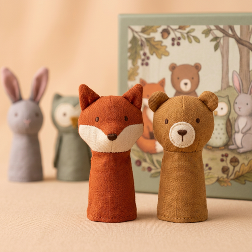 🦊 Woodland Story Club Finger Puppet Set — Four Little Forest Friends for Big Imaginary Adventures