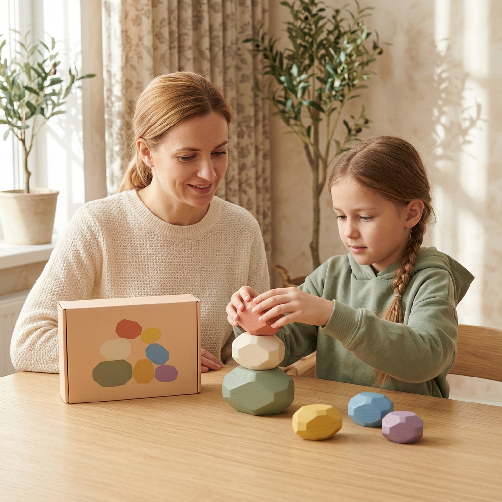 🎨 Pastel Balance Pebbles — Six Colorful Faceted Stacking Blocks for Little Experiments and Changing Creations