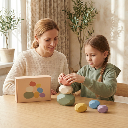 🎨 Pastel Balance Pebbles — Six Colorful Faceted Stacking Blocks for Little Experiments and Changing Creations