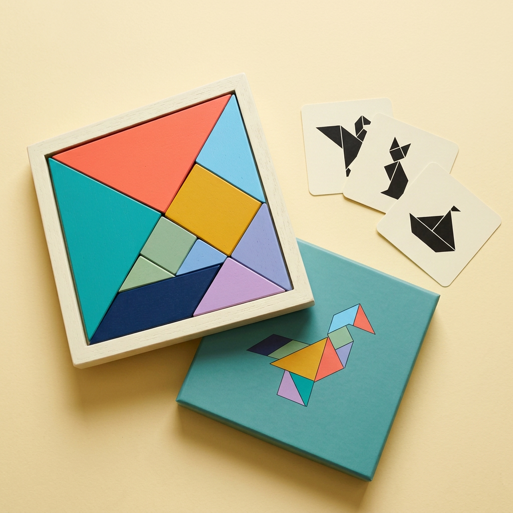 🔷 Shape Stories Geometric Puzzle Box — Colorful Pieces, Curious Silhouettes, and a New Picture in Every Arrangement