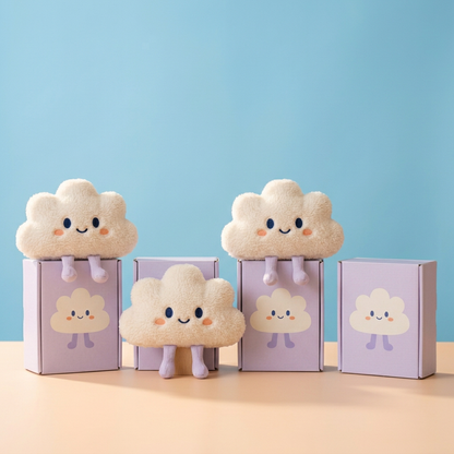 ☁️ Cloud Companion Mini Plush — An Ivory Little Daydream with a Stitched Smile and Lavender Legs