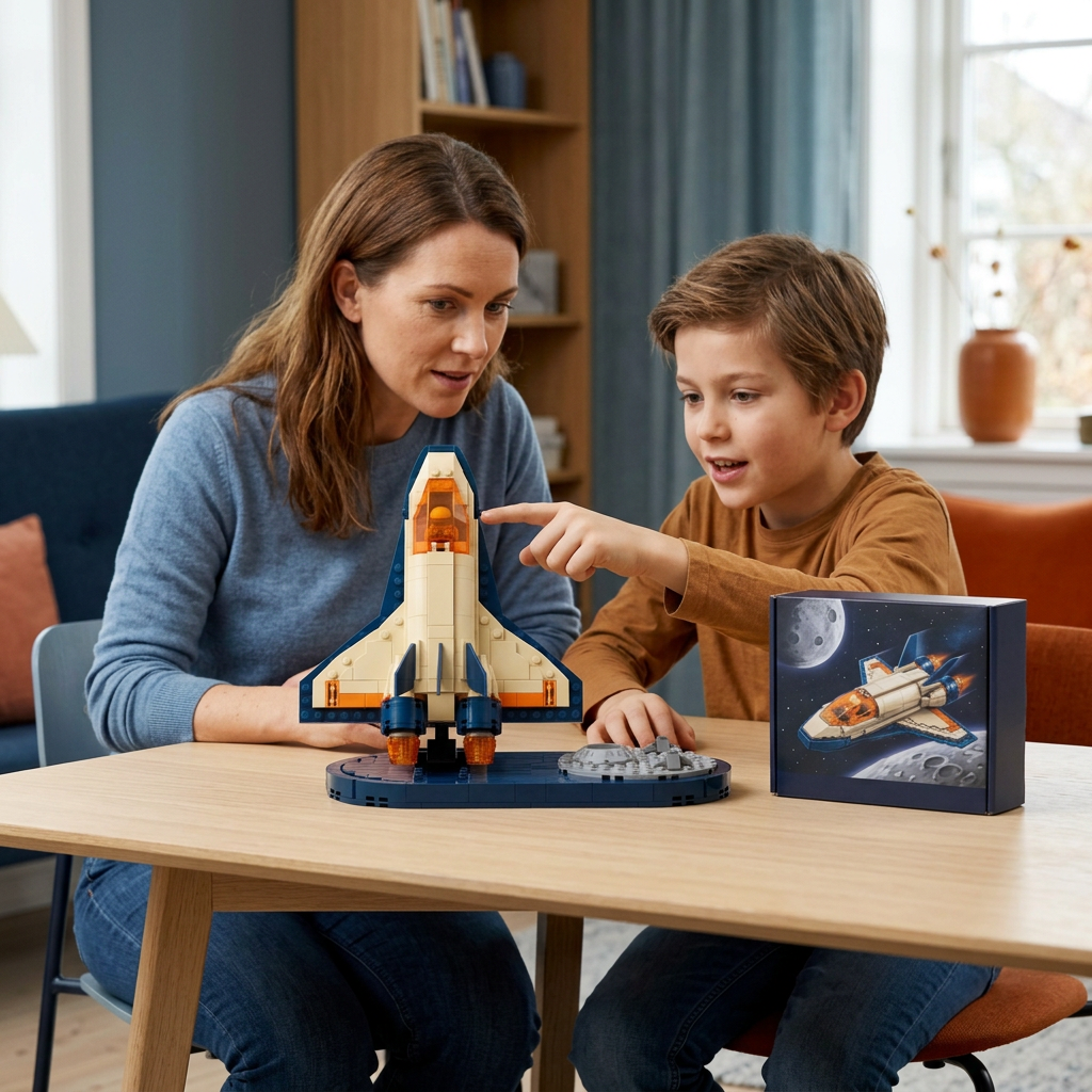 🚀 Orbit Explorer Brick Shuttle — Build Your Next Mission with a Colorful Spacecraft and a Moon-Inspired Display