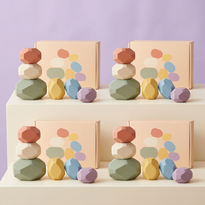 🎨 Pastel Balance Pebbles — Six Colorful Faceted Stacking Blocks for Little Experiments and Changing Creations