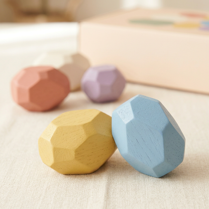 🎨 Pastel Balance Pebbles — Six Colorful Faceted Stacking Blocks for Little Experiments and Changing Creations