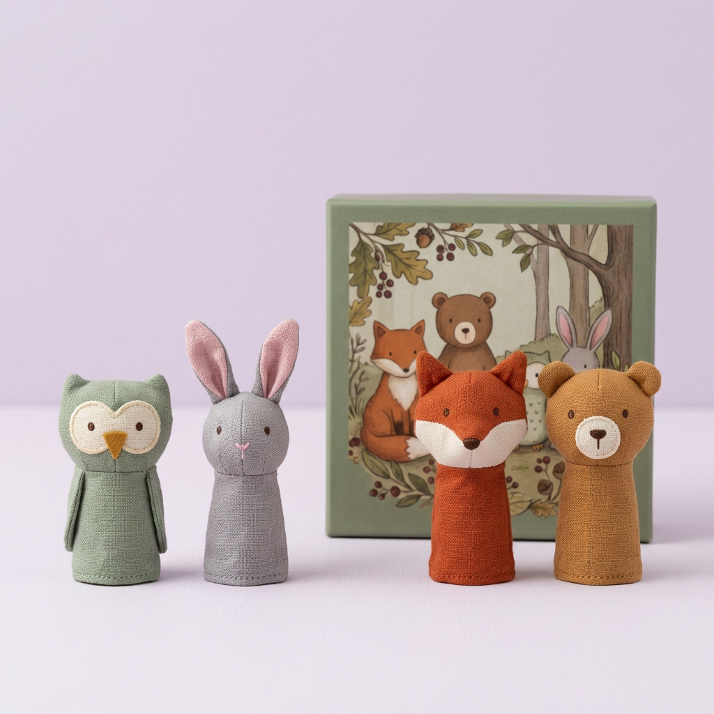 🦊 Woodland Story Club Finger Puppet Set — Four Little Forest Friends for Big Imaginary Adventures