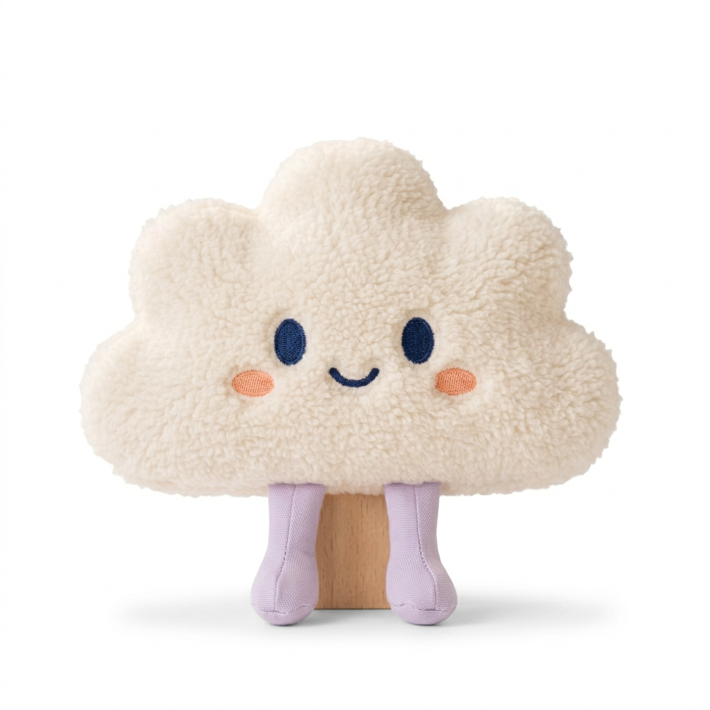 ☁️ Cloud Companion Mini Plush — An Ivory Little Daydream with a Stitched Smile and Lavender Legs