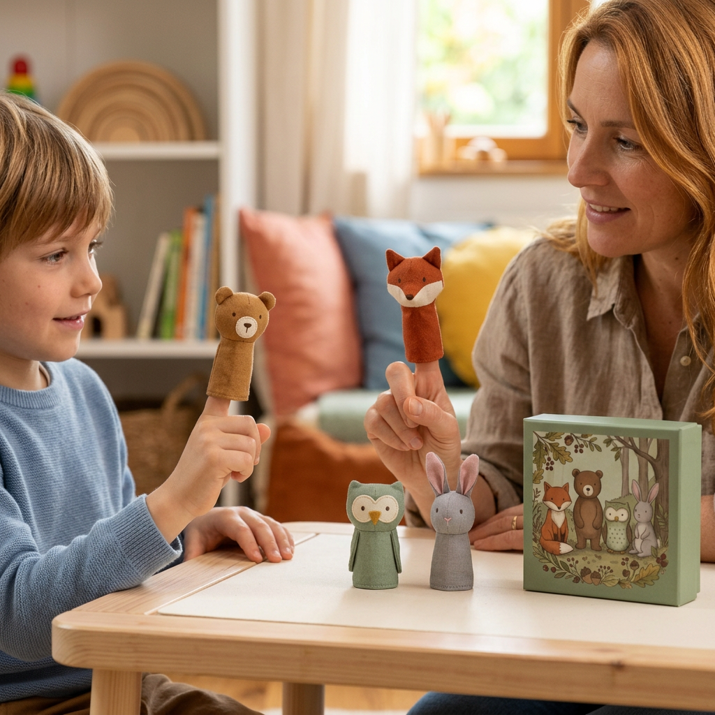 🦊 Woodland Story Club Finger Puppet Set — Four Little Forest Friends for Big Imaginary Adventures