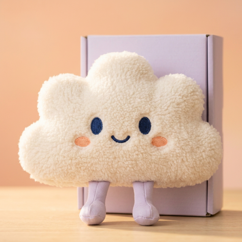 ☁️ Cloud Companion Mini Plush — An Ivory Little Daydream with a Stitched Smile and Lavender Legs