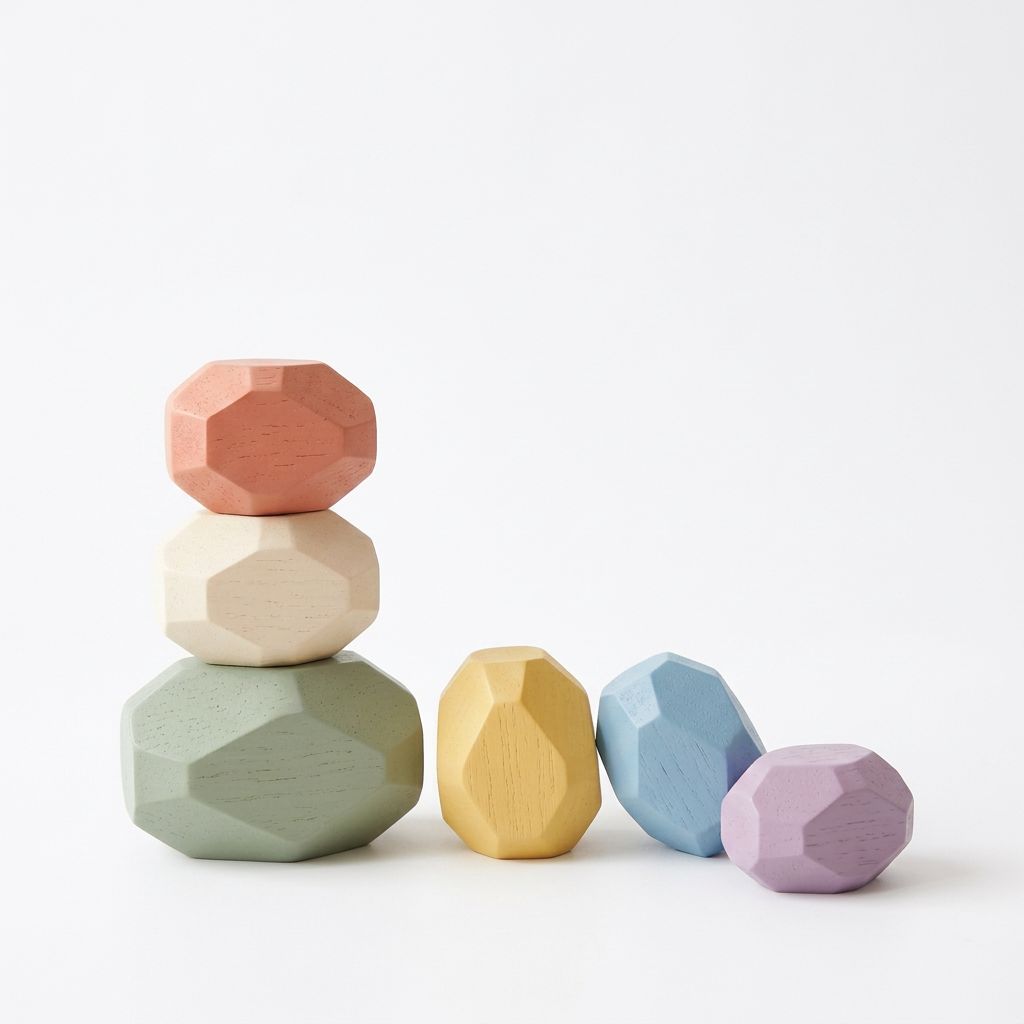 🎨 Pastel Balance Pebbles — Six Colorful Faceted Stacking Blocks for Little Experiments and Changing Creations