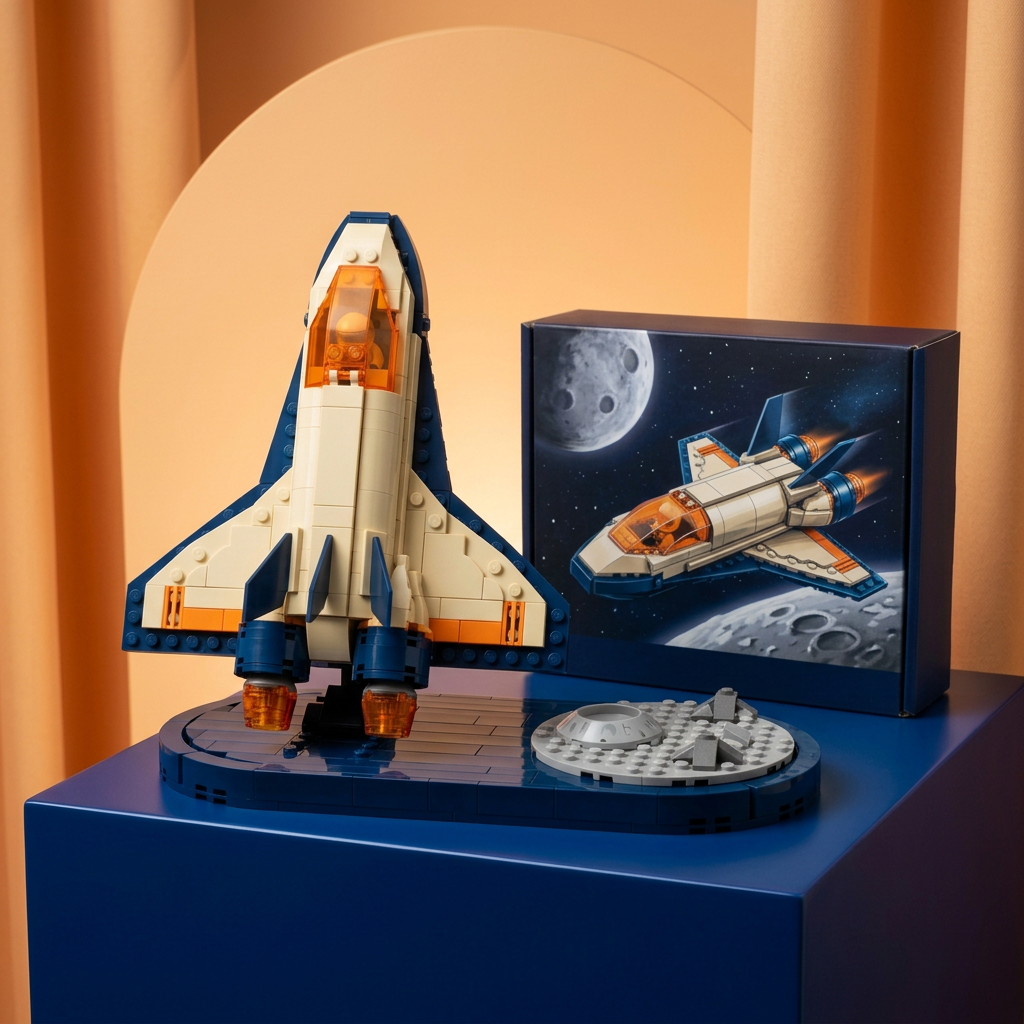 🚀 Orbit Explorer Brick Shuttle — Build Your Next Mission with a Colorful Spacecraft and a Moon-Inspired Display