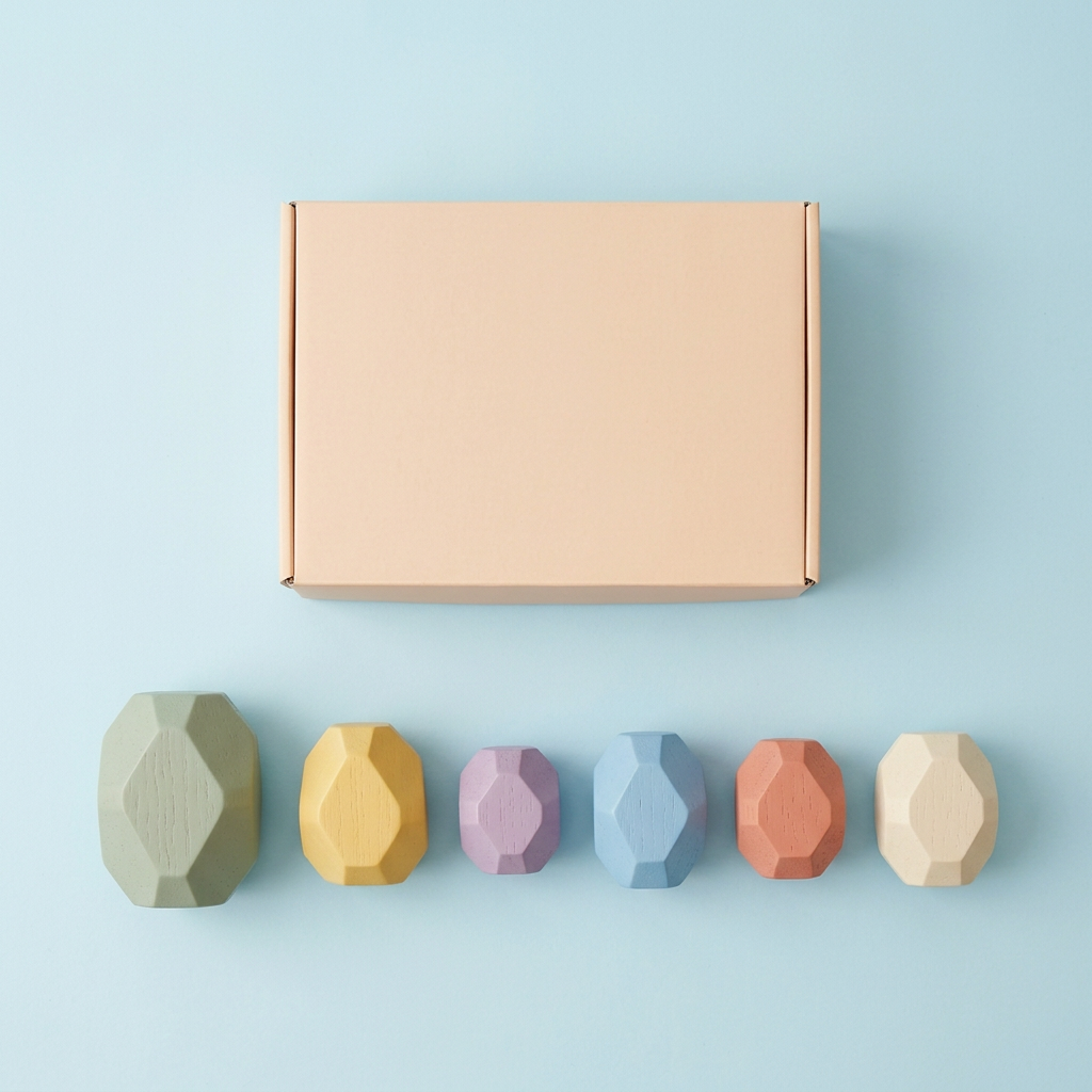 🎨 Pastel Balance Pebbles — Six Colorful Faceted Stacking Blocks for Little Experiments and Changing Creations