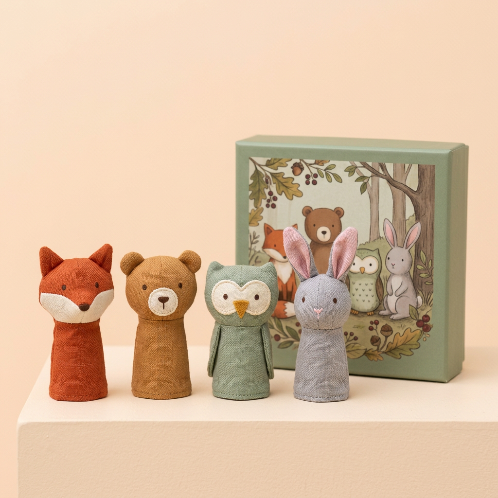 🦊 Woodland Story Club Finger Puppet Set — Four Little Forest Friends for Big Imaginary Adventures