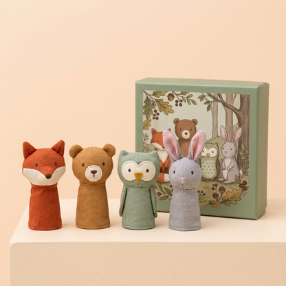 🦊 Woodland Story Club Finger Puppet Set — Four Little Forest Friends for Big Imaginary Adventures