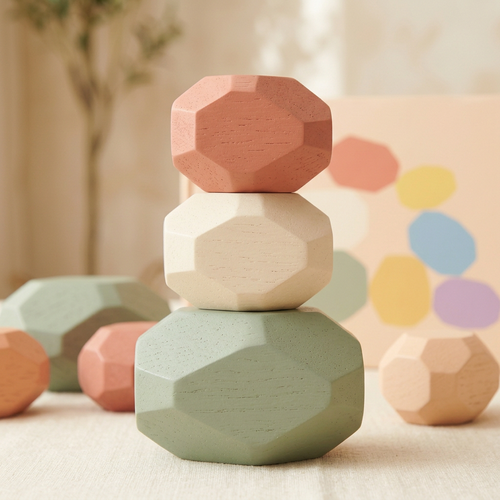 🎨 Pastel Balance Pebbles — Six Colorful Faceted Stacking Blocks for Little Experiments and Changing Creations