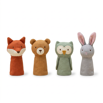 🦊 Woodland Story Club Finger Puppet Set — Four Little Forest Friends for Big Imaginary Adventures