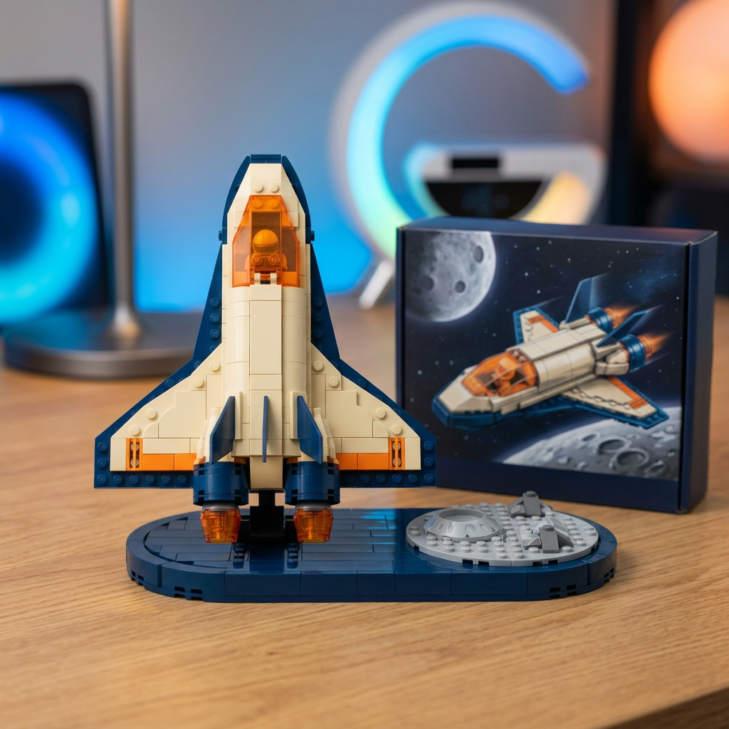 🚀 Orbit Explorer Brick Shuttle — Build Your Next Mission with a Colorful Spacecraft and a Moon-Inspired Display