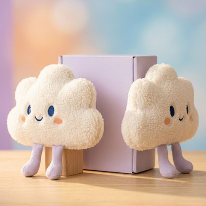 ☁️ Cloud Companion Mini Plush — An Ivory Little Daydream with a Stitched Smile and Lavender Legs