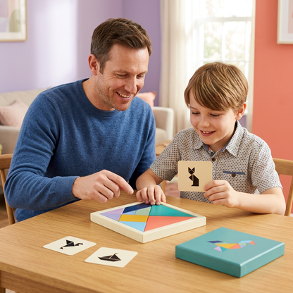 🔷 Shape Stories Geometric Puzzle Box — Colorful Pieces, Curious Silhouettes, and a New Picture in Every Arrangement