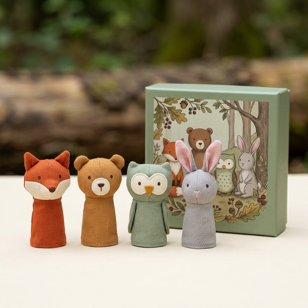 🦊 Woodland Story Club Finger Puppet Set — Four Little Forest Friends for Big Imaginary Adventures