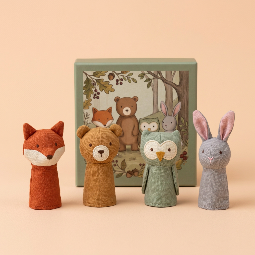 🦊 Woodland Story Club Finger Puppet Set — Four Little Forest Friends for Big Imaginary Adventures