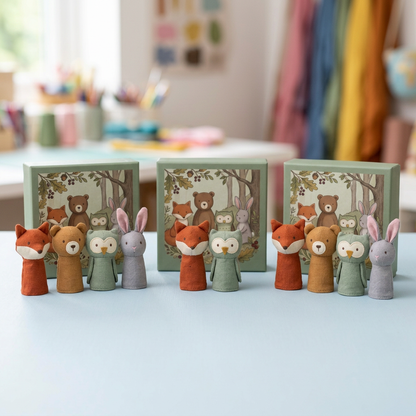 🦊 Woodland Story Club Finger Puppet Set — Four Little Forest Friends for Big Imaginary Adventures